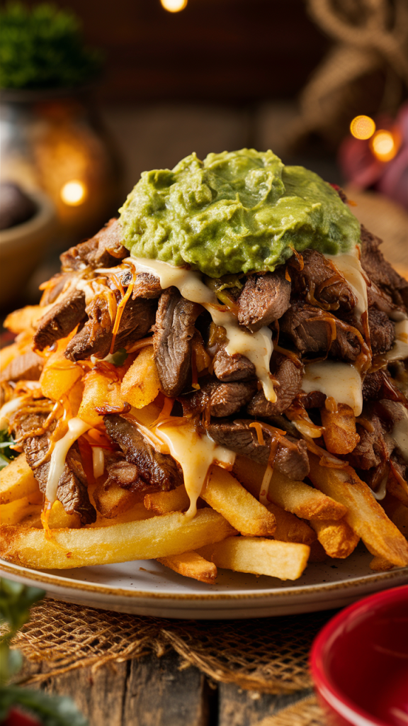 Receta de papas Fritas con carne asada